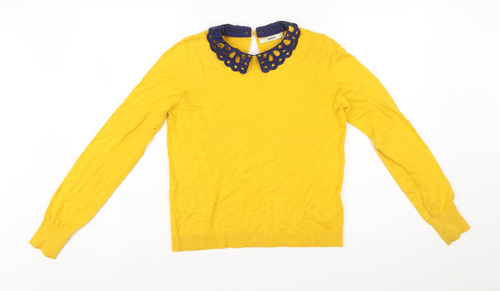 Oasis Women Yellow Collared Long Sleeve Knit Jumper Size S