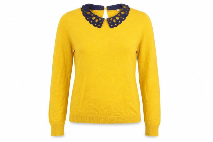 Oasis Women Yellow Collared Long Sleeve Knit Jumper Size S