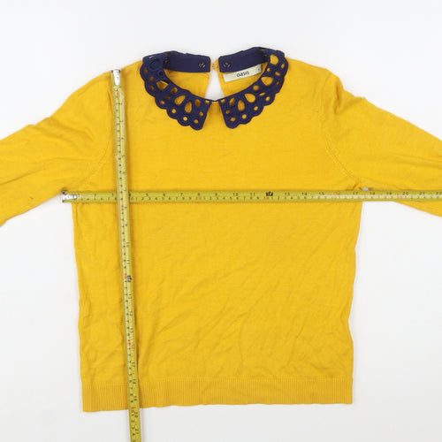 Oasis Women Yellow Collared Long Sleeve Knit Jumper Size S