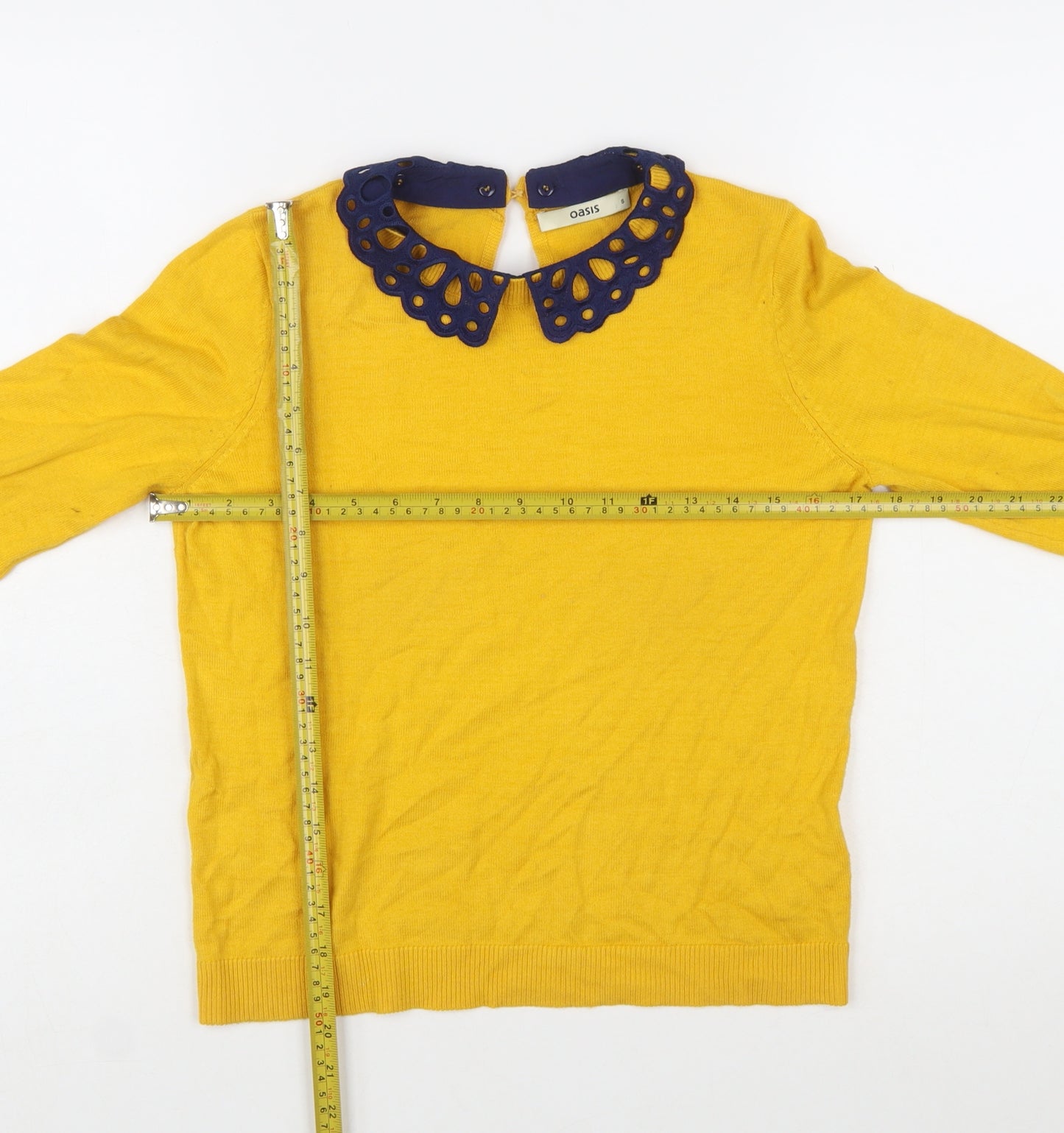 Oasis Women Yellow Collared Long Sleeve Knit Jumper Size S
