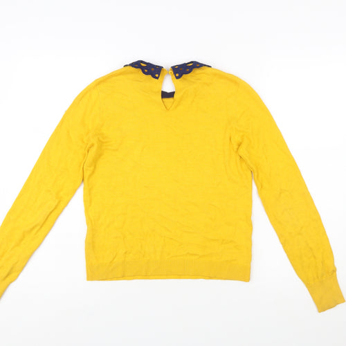 Oasis Women Yellow Collared Long Sleeve Knit Jumper Size S
