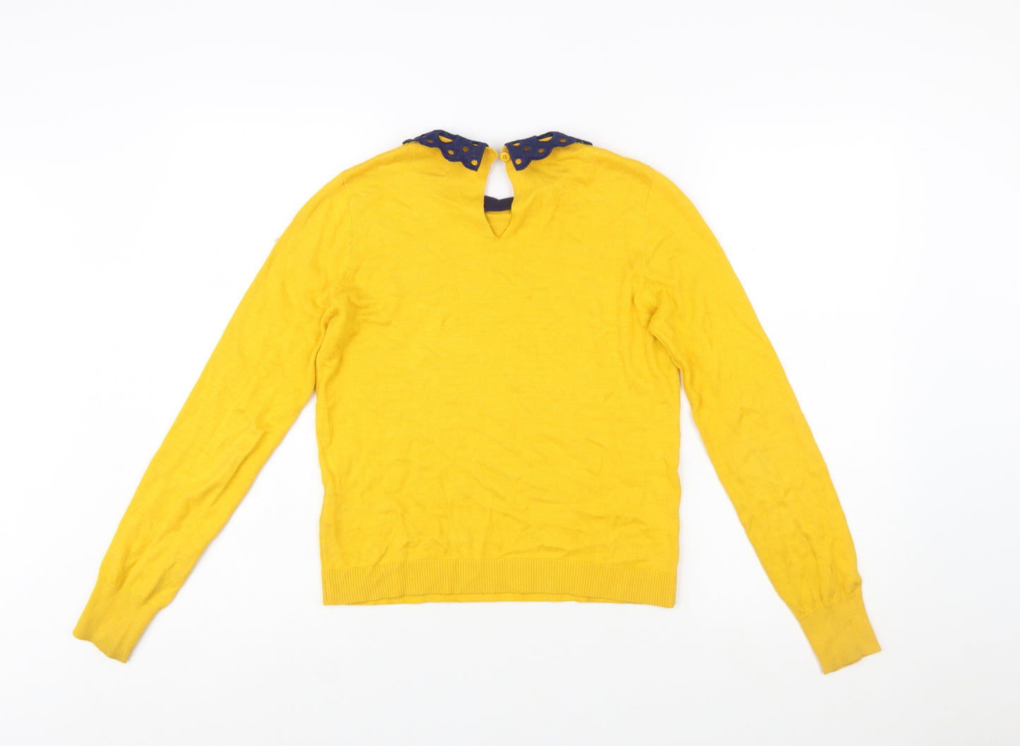 Oasis Women Yellow Collared Long Sleeve Knit Jumper Size S