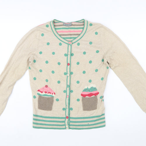Marks and Spencer Women Beige Polka Dot Cupcake Cardigan Size 10