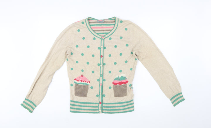 Marks and Spencer Women Beige Polka Dot Cupcake Cardigan Size 10