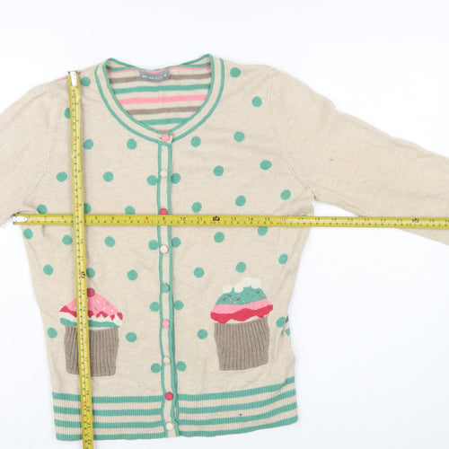 Marks and Spencer Women Beige Polka Dot Cupcake Cardigan Size 10