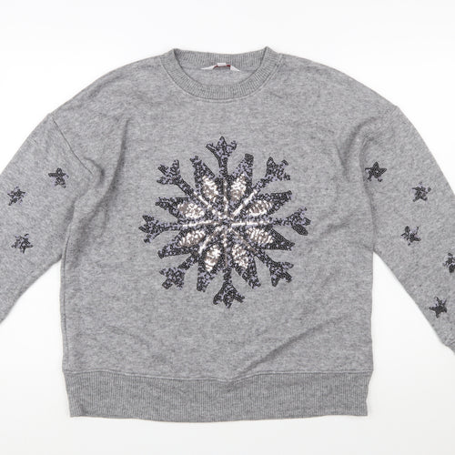 Next Women's Grey Sequin Snowflake Christmas Jumper Size L