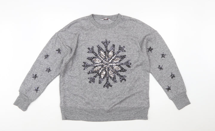Next Women's Grey Sequin Snowflake Christmas Jumper Size L