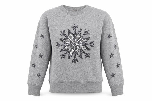 Front view of Next Women's Grey Sequin Snowflake Christmas Jumper, size L