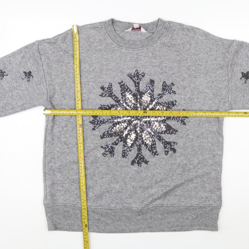 Next Women's Grey Sequin Snowflake Christmas Jumper Size L