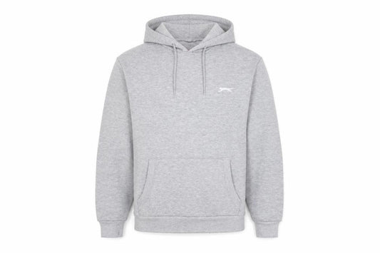 Front view of Slazenger Men’s Grey Pullover Hoodie, size S, Regular Fit Sportswear