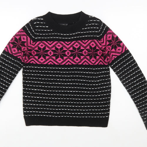 Topshop Women’s Black Geometric Long Sleeve Knit Jumper Size 6