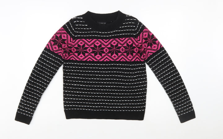 Topshop Women’s Black Geometric Long Sleeve Knit Jumper Size 6
