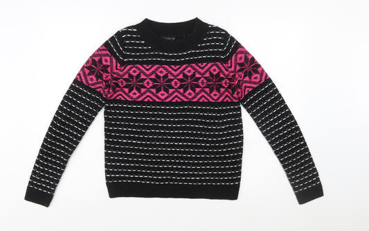 Topshop Women’s Black Geometric Long Sleeve Knit Jumper Size 6
