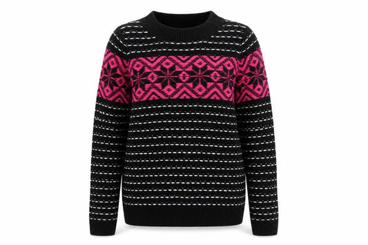 Front view of Topshop Women’s Black Geometric Long Sleeve Knit Jumper, size UK 6