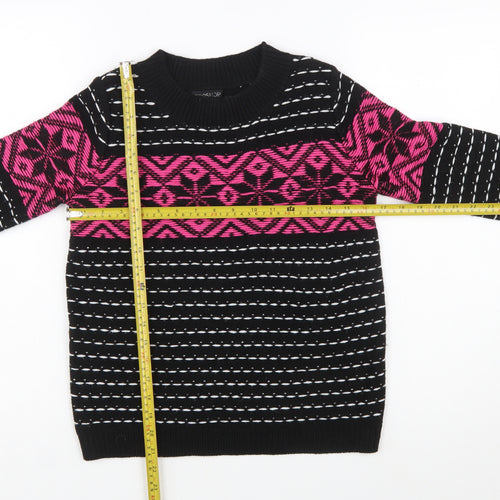 Topshop Women’s Black Geometric Long Sleeve Knit Jumper Size 6