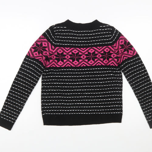 Topshop Women’s Black Geometric Long Sleeve Knit Jumper Size 6