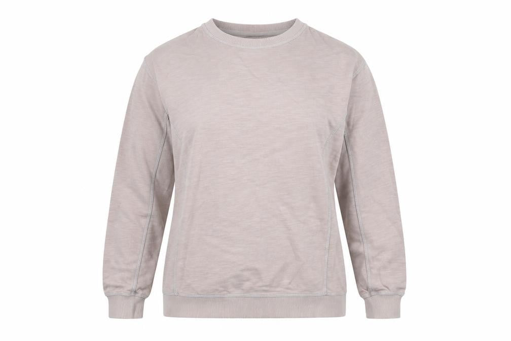 Front view of FatFace Women Beige Small Pullover Sweatshirt Crew Neck Cotton