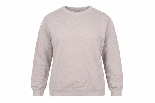 Front view of FatFace Women Beige Small Pullover Sweatshirt Crew Neck Cotton