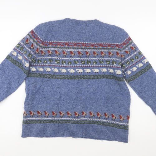 WoolOvers Women Blue Fair Isle Wool Cashmere Cardigan L