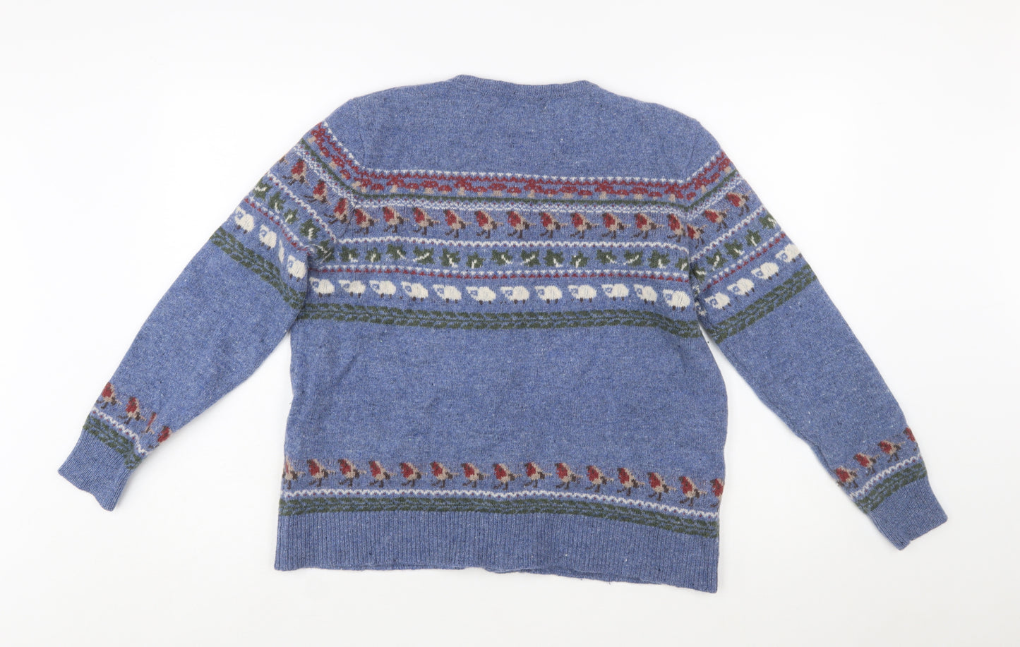 WoolOvers Women Blue Fair Isle Wool Cashmere Cardigan L