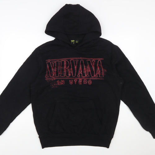 Primark Nirvana Men's Black Pullover Hoodie S Graphic Print