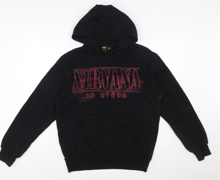 Primark Nirvana Men's Black Pullover Hoodie S Graphic Print