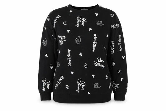 Front view of Disney Women’s Black Walt Disney Logo Sweatshirt XL Casual Pullover