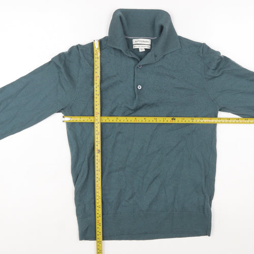 Marks and Spencer Autograph Men's Green Merino Wool Henley Jumper Size S