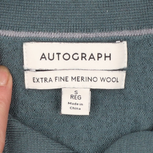 Marks and Spencer Autograph Men's Green Merino Wool Henley Jumper Size S