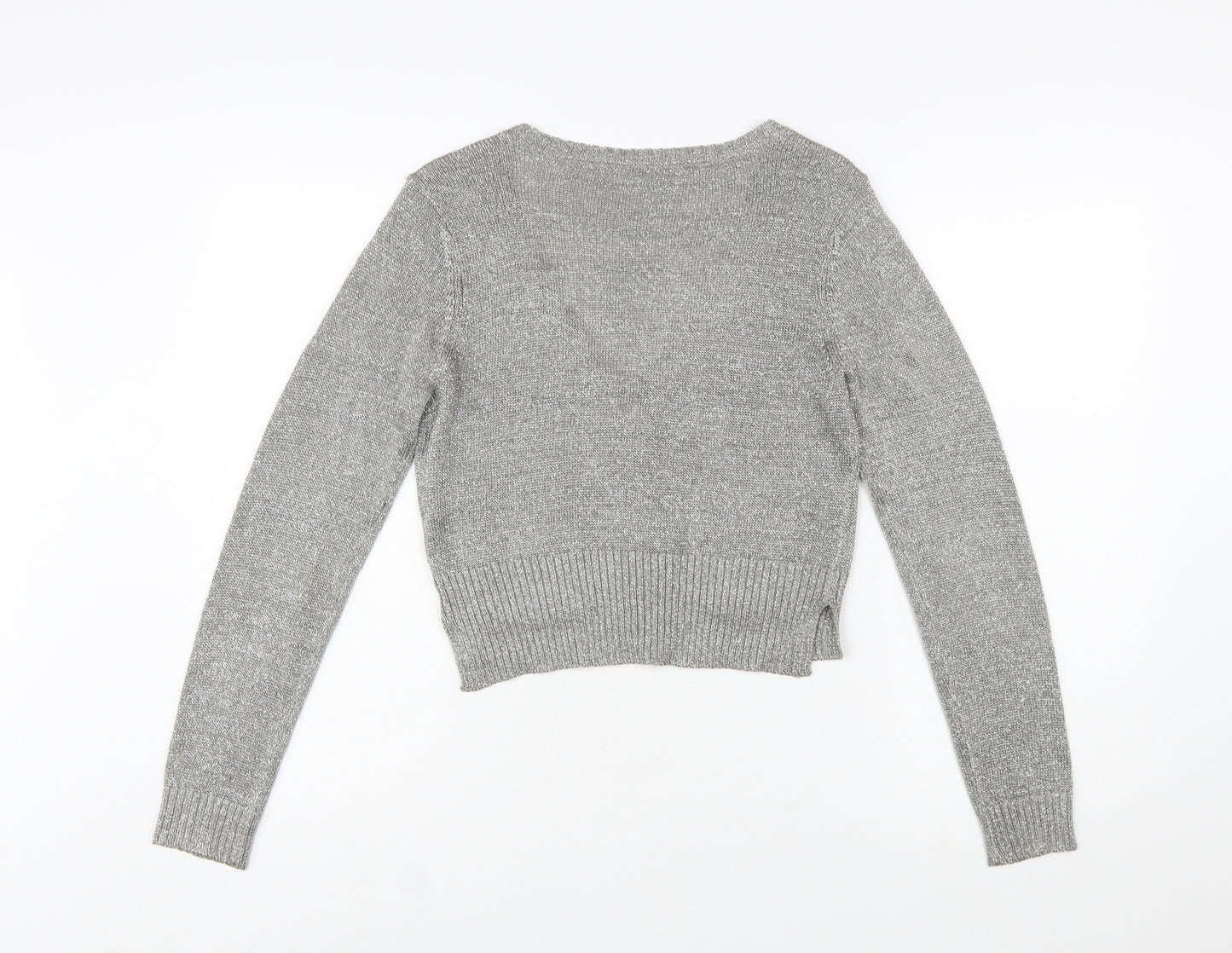 Whistles Women Silver Knit V-Neck Long Sleeve Cardigan Size 10