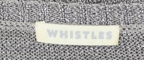Whistles Women Silver Knit V-Neck Long Sleeve Cardigan Size 10
