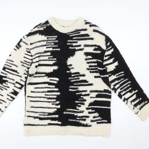 ZARA Women’s Black & Beige Chunky Knit Pullover Jumper Size 12