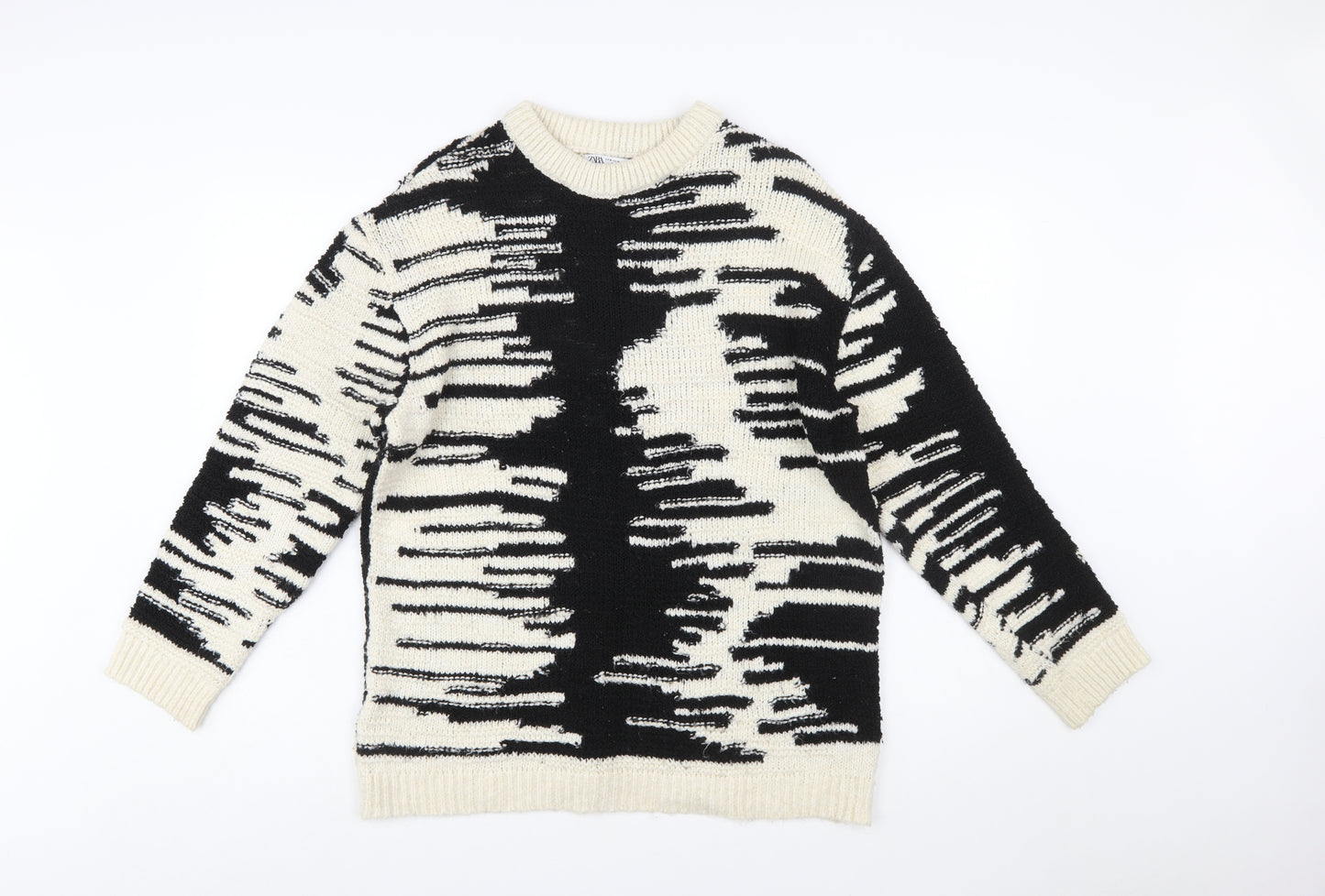 ZARA Women’s Black & Beige Chunky Knit Pullover Jumper Size 12