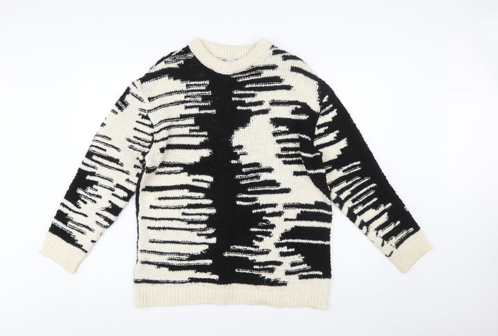 ZARA Women’s Black & Beige Chunky Knit Pullover Jumper Size 12