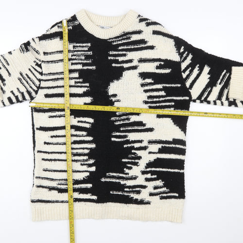 ZARA Women’s Black & Beige Chunky Knit Pullover Jumper Size 12