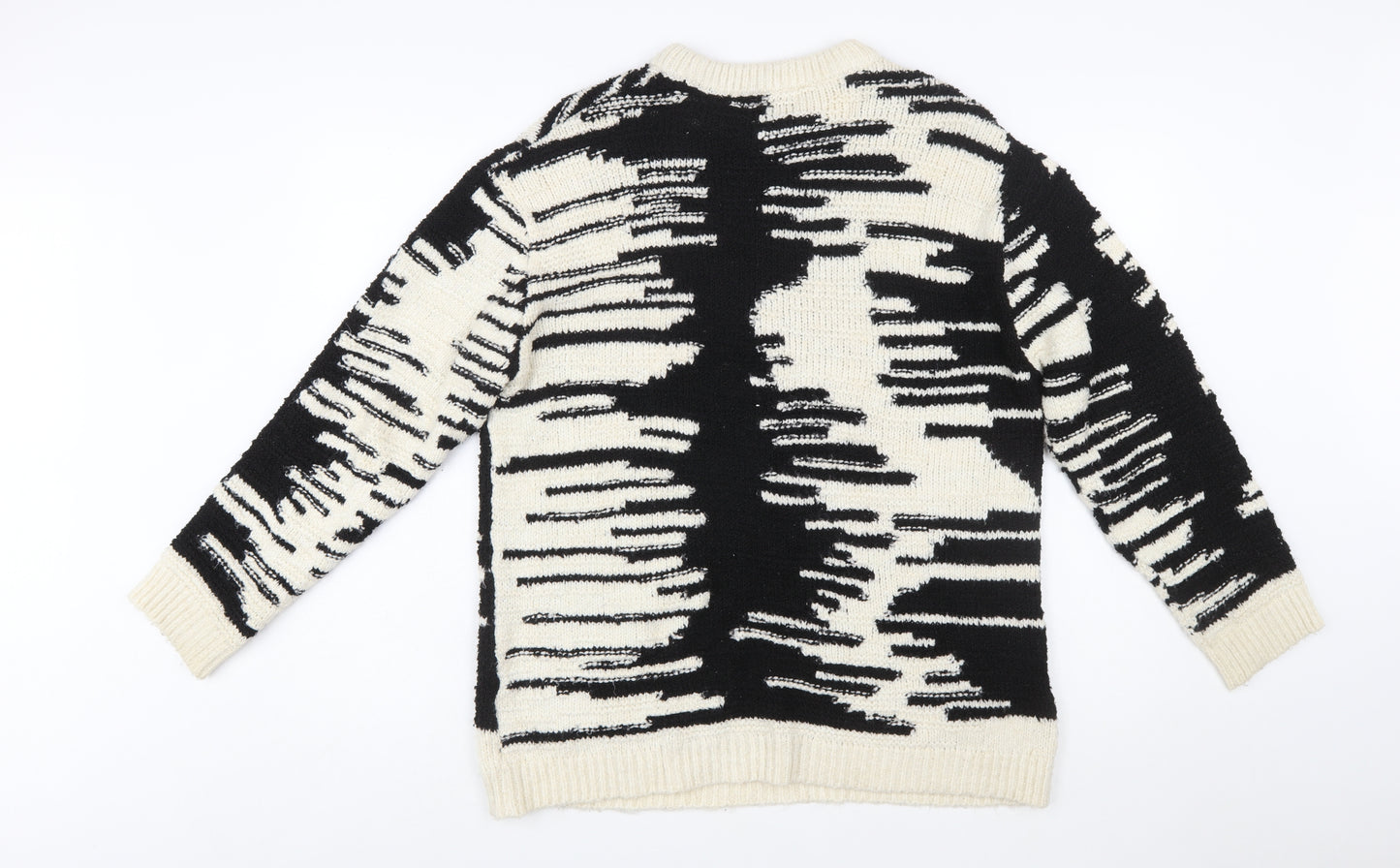 ZARA Women’s Black & Beige Chunky Knit Pullover Jumper Size 12