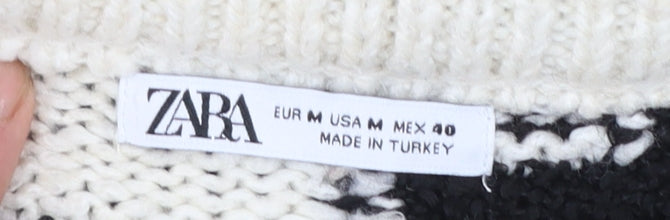 ZARA Women’s Black & Beige Chunky Knit Pullover Jumper Size 12