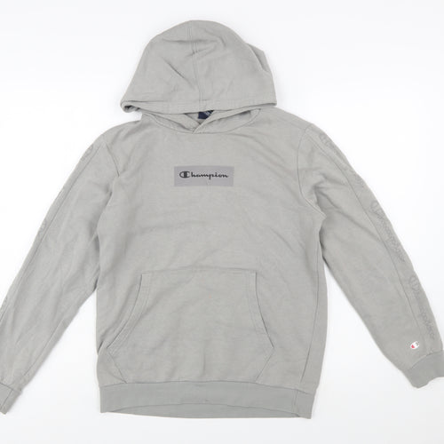 Champion Boys Grey Pullover Hoodie XL 13-14 Years Cotton Blend Logo Print