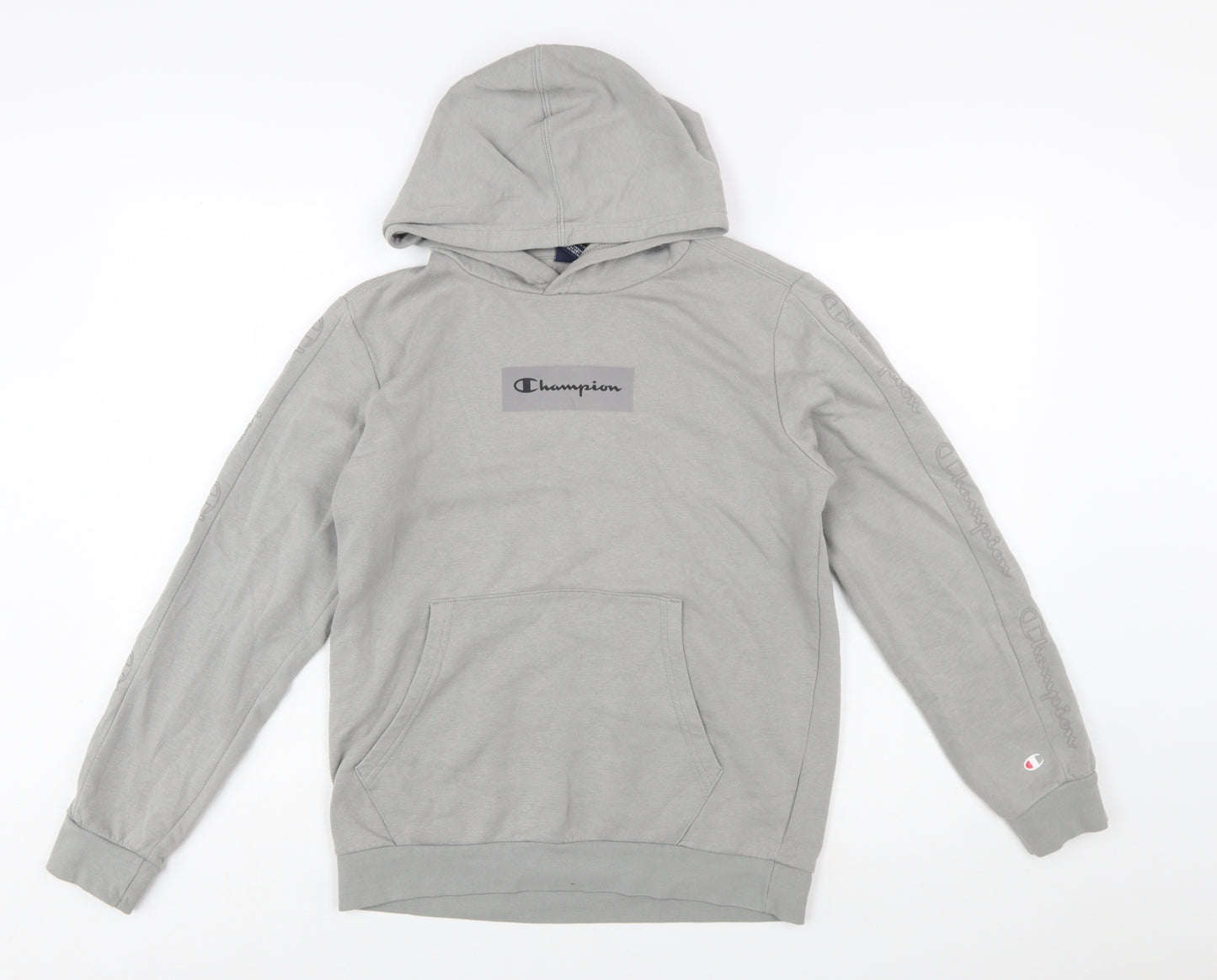 Champion Boys Grey Pullover Hoodie XL 13-14 Years Cotton Blend Logo Print