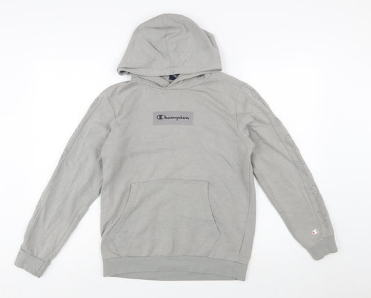 Champion Boys Grey Pullover Hoodie XL 13-14 Years Cotton Blend Logo Print