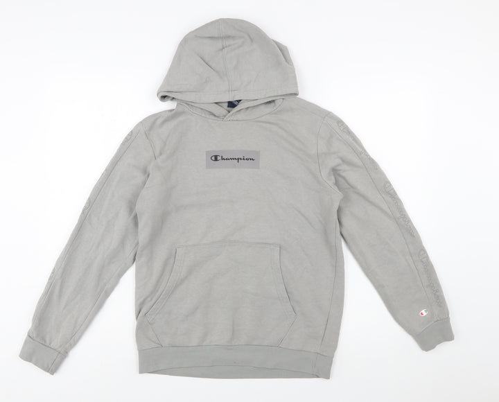 Champion Boys Grey Pullover Hoodie XL 13-14 Years Cotton Blend Logo Print