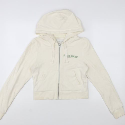 Jack Wills Womens Beige Full Zip Hoodie UK 10 Cotton Blend Casual