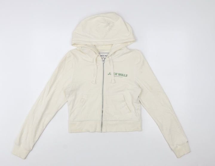 Jack Wills Womens Beige Full Zip Hoodie UK 10 Cotton Blend Casual