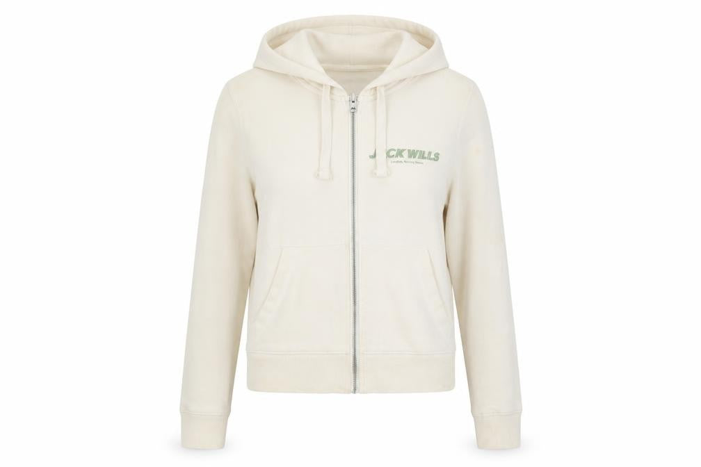 Jack Wills Womens Beige Full Zip Hoodie UK 10 Cotton Blend Casual