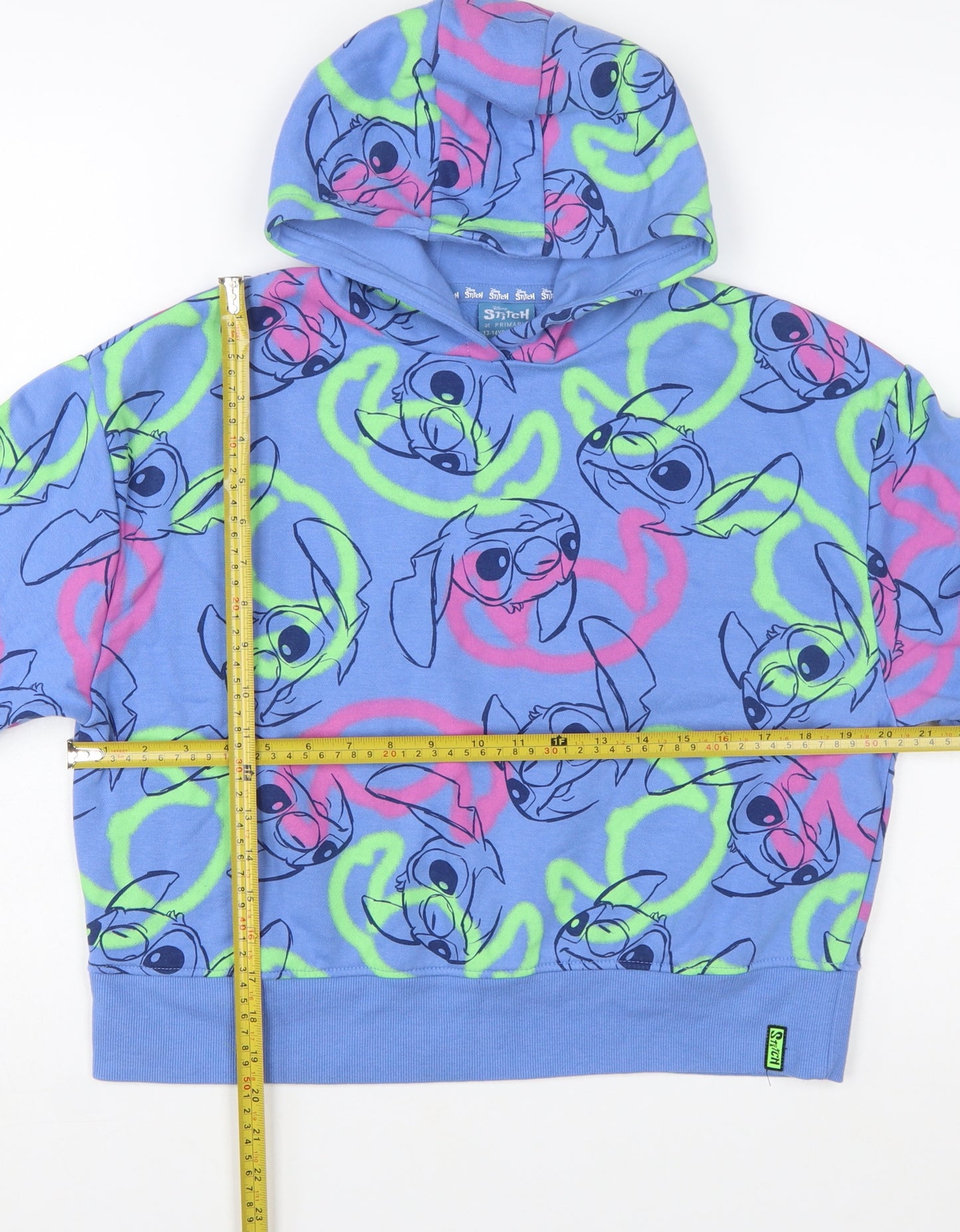 Primark Girls Blue Stitch Pullover Hoodie 13-14 Years Fleece Disney Lilo & Stitch