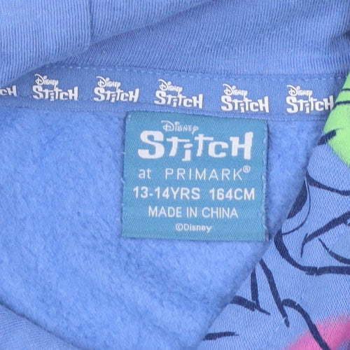 Primark Girls Blue Stitch Pullover Hoodie 13-14 Years Fleece Disney Lilo & Stitch