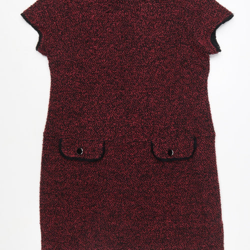 Dorothy Perkins Womens Red Shift Short Sleeve Tweed Dress Size 16