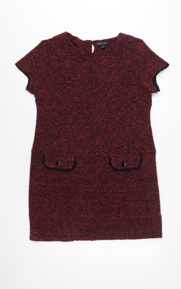 Dorothy Perkins Womens Red Shift Short Sleeve Tweed Dress Size 16