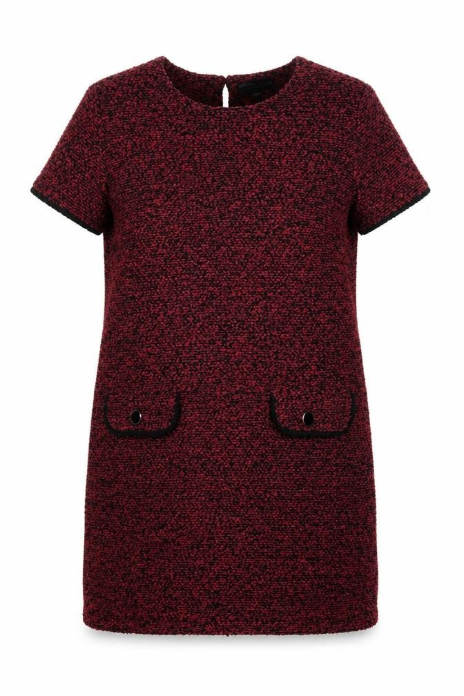 Dorothy Perkins Womens Red Shift Short Sleeve Tweed Dress Size 16