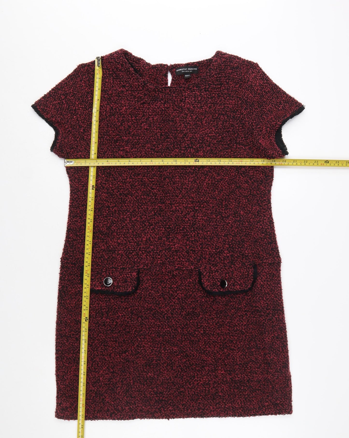 Dorothy Perkins Womens Red Shift Short Sleeve Tweed Dress Size 16